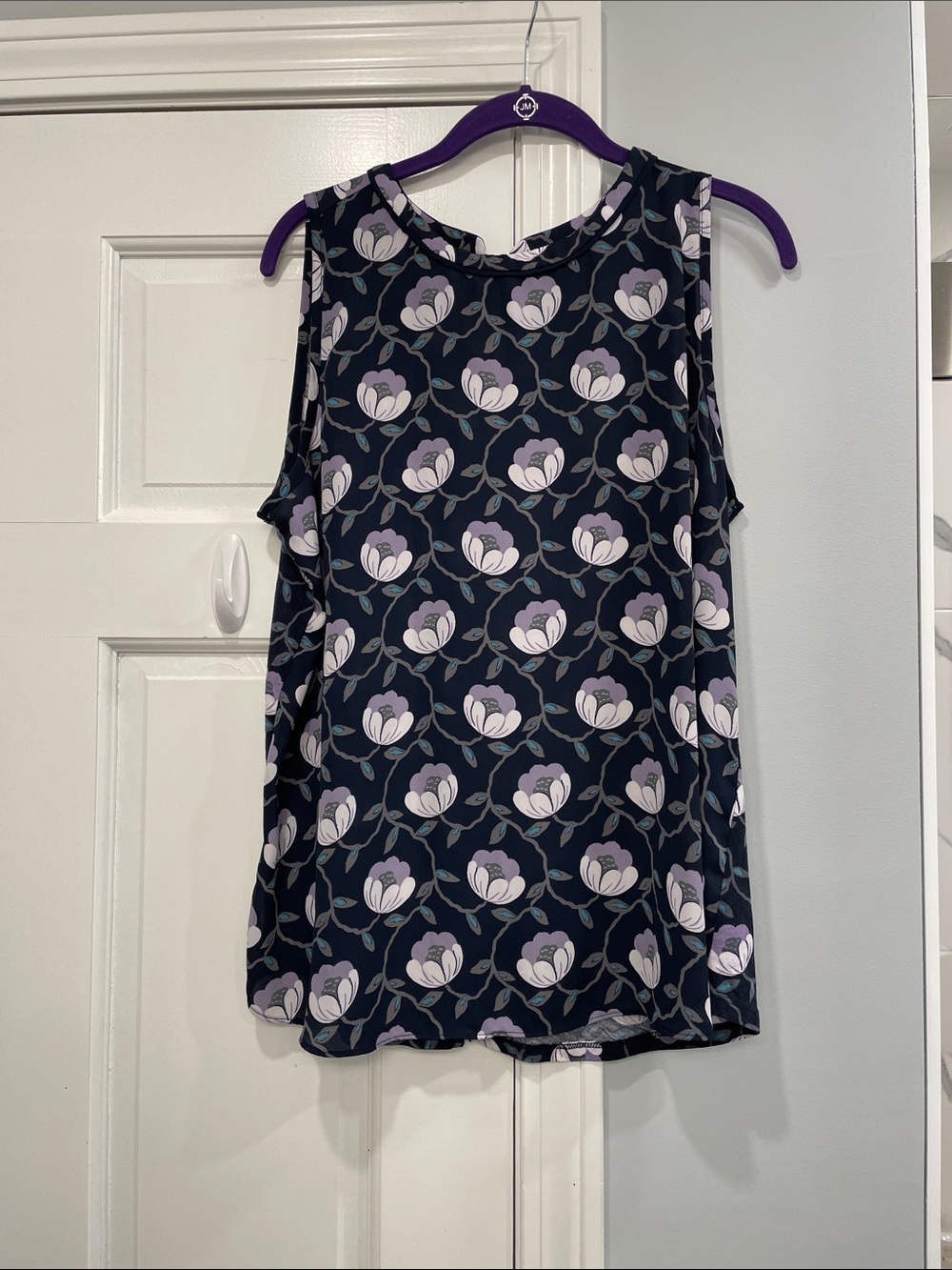 LOFT Outlet Navy and Purple Flower Print Sleeveless Blouse